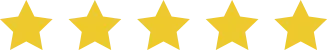 Five bright yellow stars indicating a top rating on a black background.