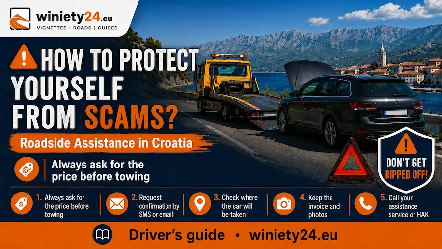 Tow truck carrying a car on a Croatian road – illustration for an article about roadside assistance costs in Croatia